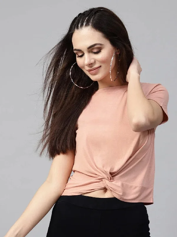 CroptoppatternPeach Knot Hem Crop Tee