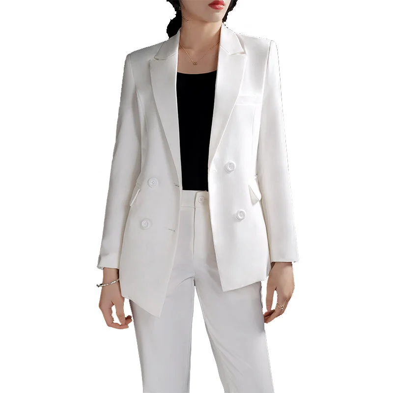 High-quality two-Piece Suit Set Simple White Red Business Suit Blazer Office Lady Women Jacket and Wide Leg Trouser