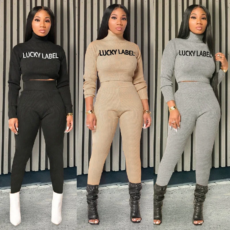 2022 womens fall lucky label 2 piece set long sleeve two piece set women clothing 2022