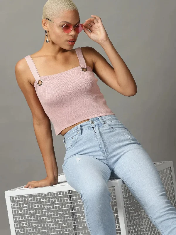 CroptopmovementWomen's Pink Solid Fitted Crop Top-AN-W309-Pink