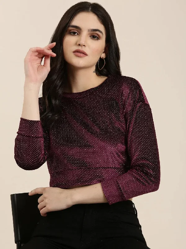 CroptopwoolWomen Violet Embellished Crop Top-AE-10665-Violet