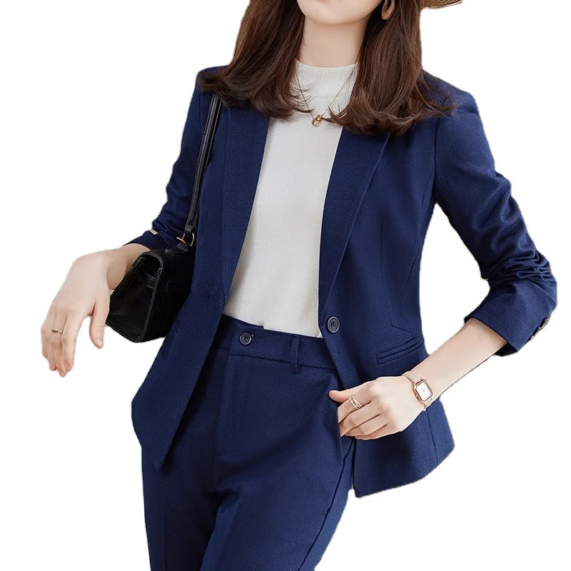 High-quality Wholesale Single Button 2 Piece Suit Set Women Clothes Formal Business Office Lady Work Wear Trousers Suits