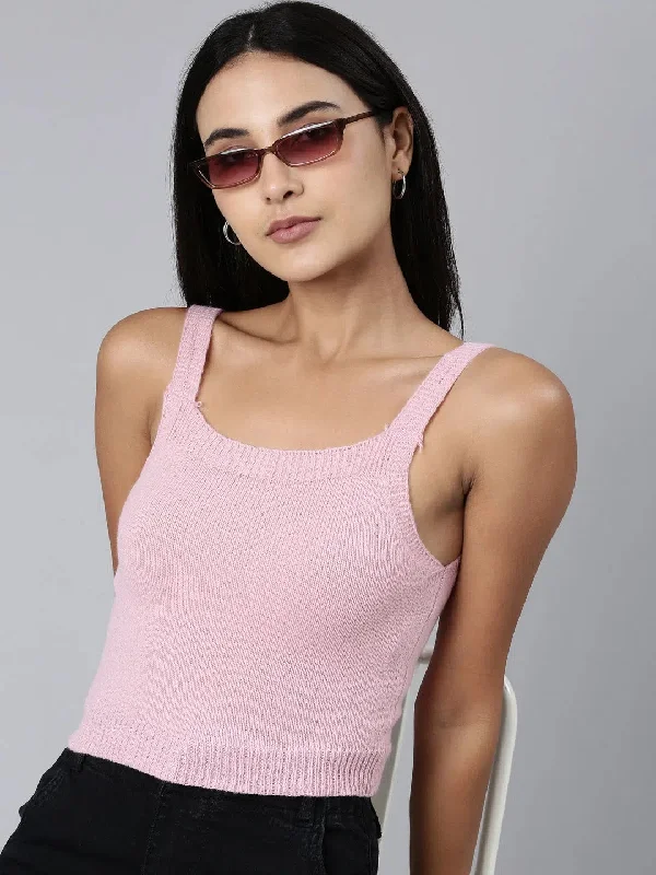 CroptopstitchWomen Pink Solid Crop Top-TK-67026-Pink