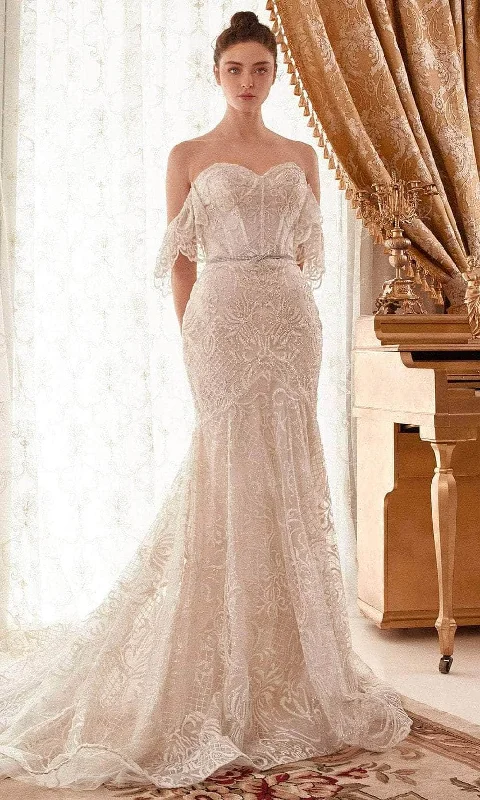 TightcuffAndrea and Leo A1104W - Embroidered Off Shoulder Bridal Gown