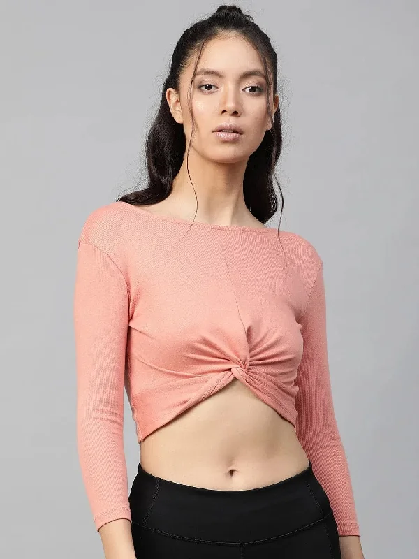 CroptopcloudPeach Rib Twisted Knot Crop Top