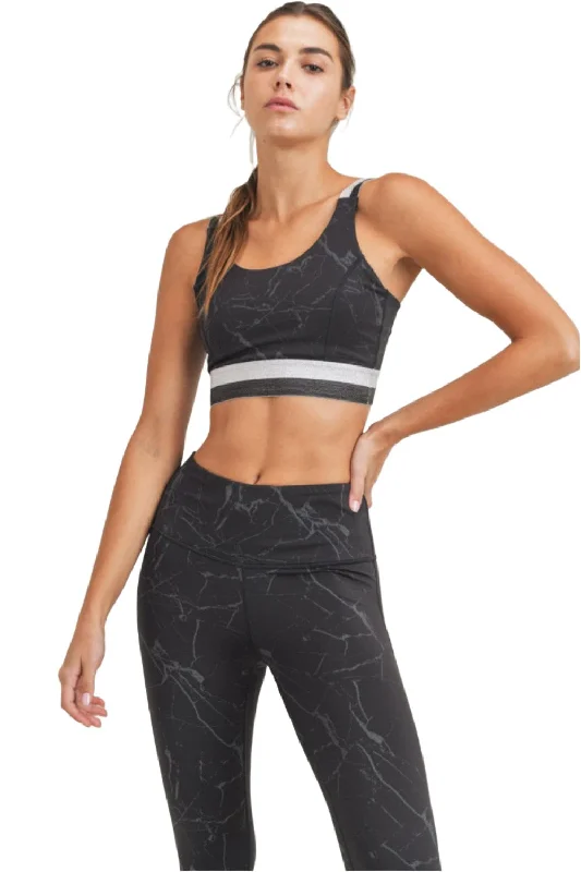 Athletic teeMono B Marble Foil Print Double Striped Sports Bra AT3098