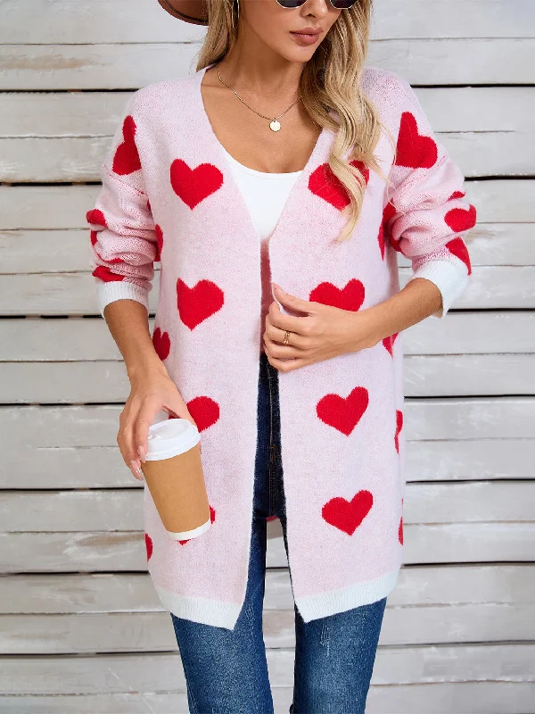 Skateboard Knit TopsAngel Wings Heart Open Front Long Sleeve Cardigan