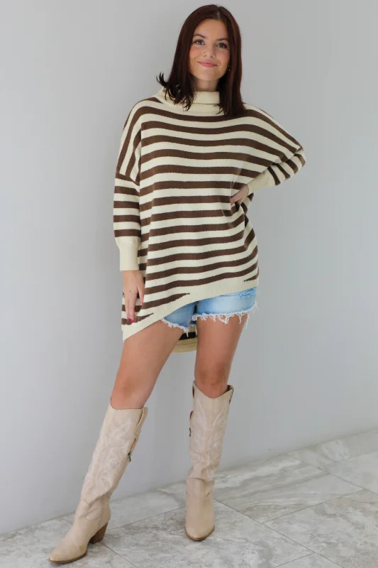 Yoga Knit TopsAutumn Time Sweater Tunic: Ivory/Taupe