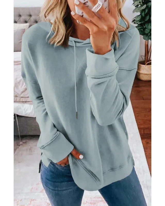 College Knit TopsAzura Exchange Casual Drop Shoulder Slit Hem Hoodie - L