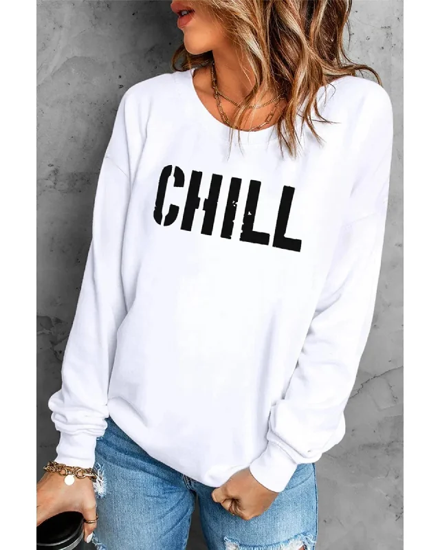 Band Merch Knit TopsAzura Exchange CHILL Letters Pattern Sweatshirt with Contrast Trim - XL