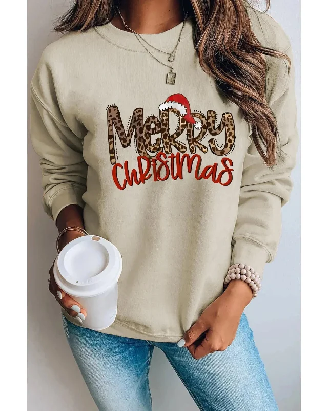 Streetwear Knit TopsAzura Exchange Merry Christmas Hat Leopard Print Sweatshirt - L