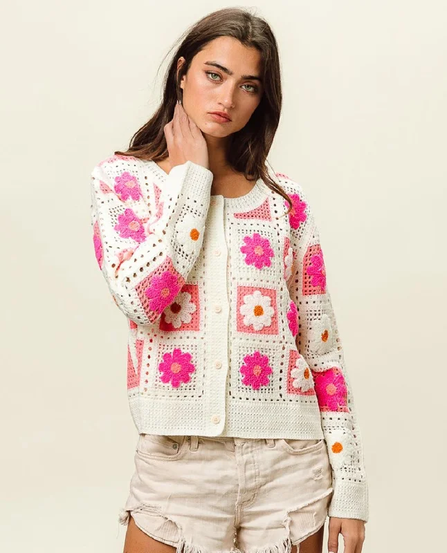 Polyester Knit TopsFlower Crochet Lace Cardigan