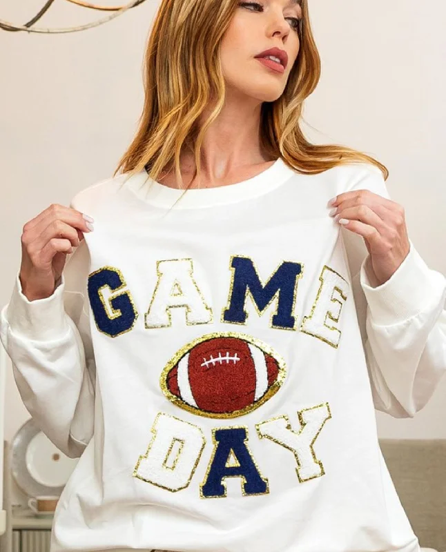 Wool Knit TopsPLUS Game Day Letter Patch Sweatshirt