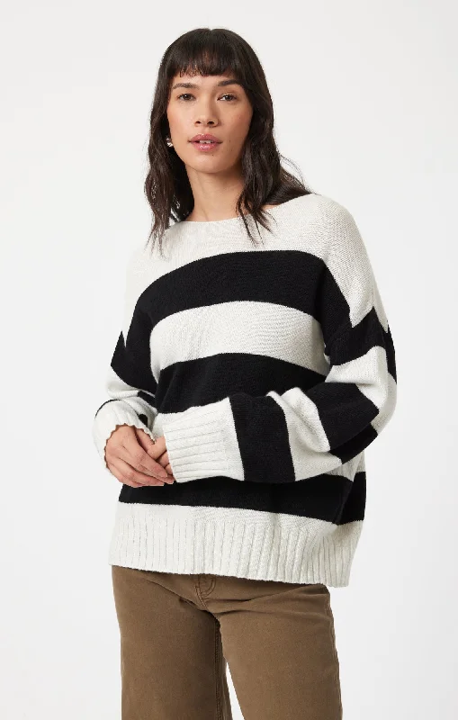 Lounge Knit TopsBOAT NECK SWEATER IN BLACK STRIPE