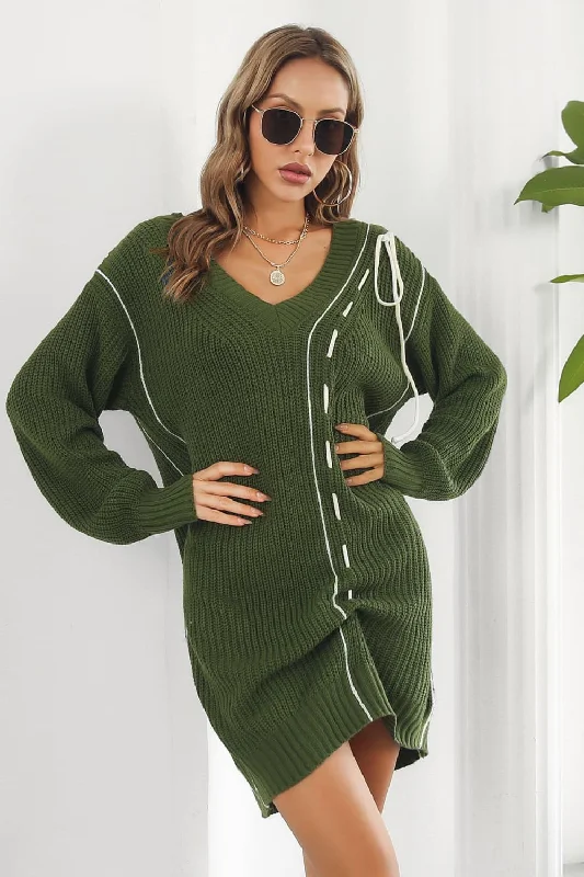 Travel Knit TopsContrast V-Neck Sweater Dress