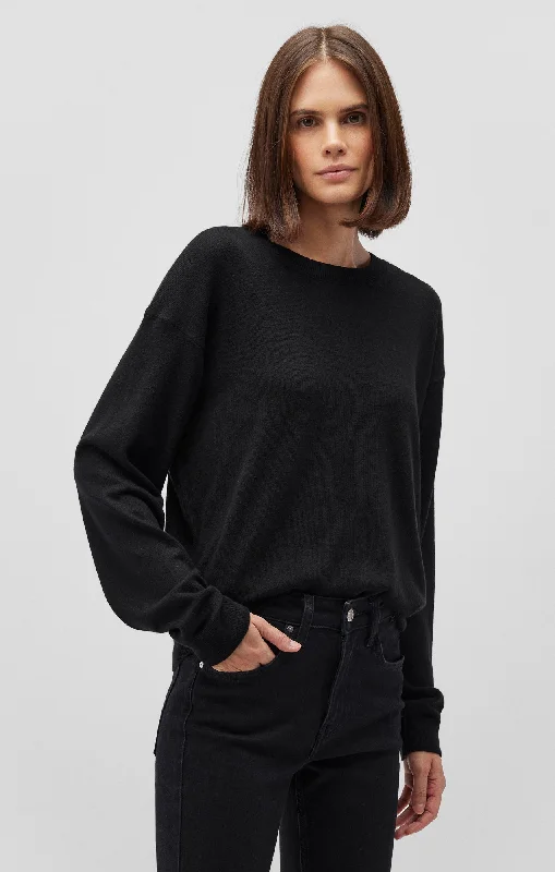 Embellished Knit TopsCREW NECK SWEATER IN BLACK