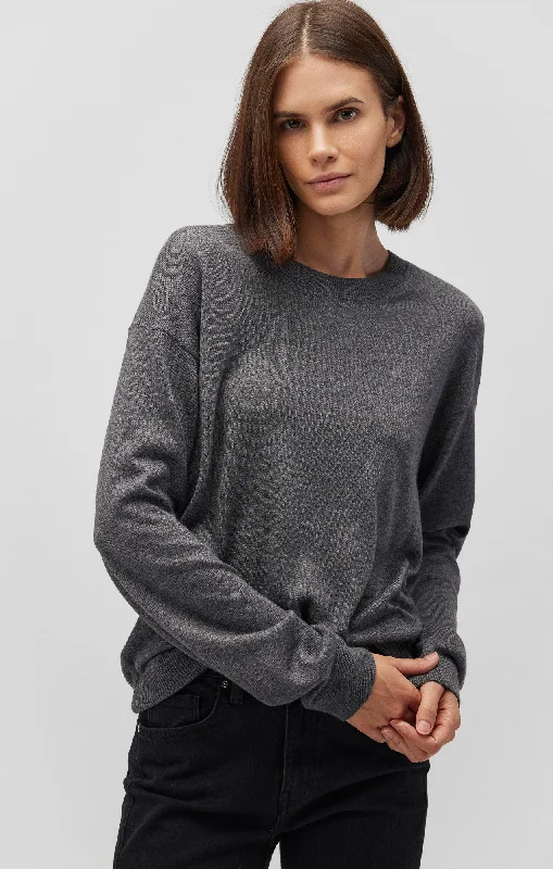 Lounge Knit TopsCREW NECK SWEATER IN MID GREY MELANGE