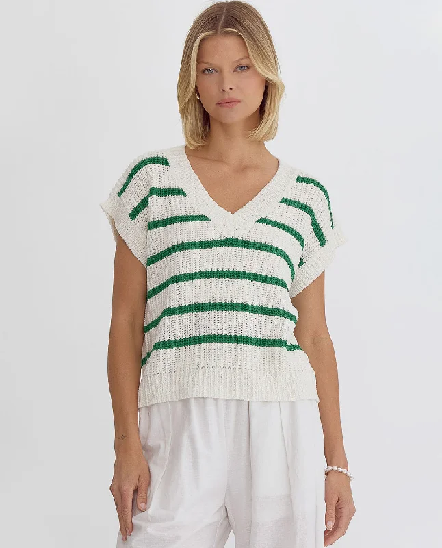 Retro Knit TopsV-Neck Short Sleeve Sweater