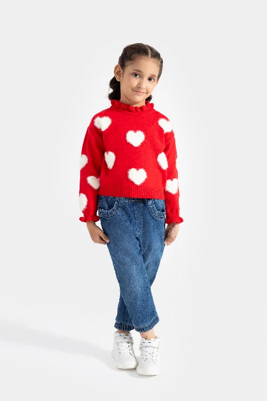 Cropped Knit TopsHeart Pattern SWEATER