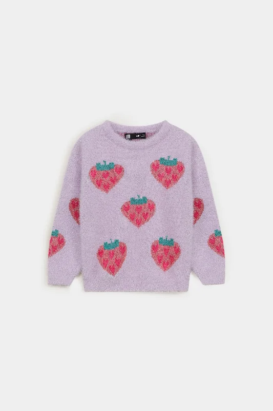 Hooded Knit TopsAll-Over Strawberry Print Sweater