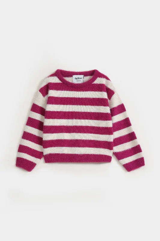 Fleece Knit TopsCrew Neck Striped Sweater