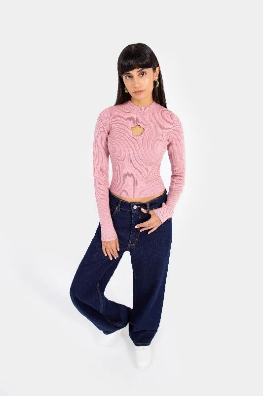 Embellished Knit Topsflower cut-out ribbed sweater