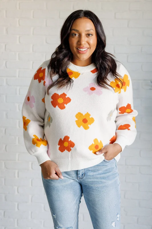 Ruffled Knit TopsFalling Flowers Floral Sweater