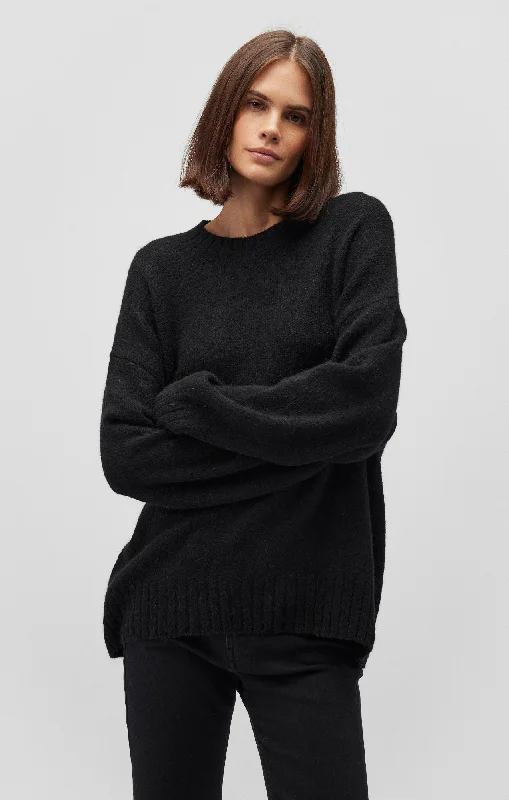 Sheer Knit TopsFUZZY SWEATER IN BLACK