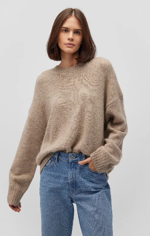 Ruffled Knit TopsFUZZY SWEATER IN COBBLESTONE MELANGE