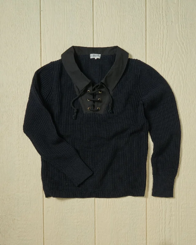 Crewneck Knit TopsHalifax Lace-Up Sweater in Navy