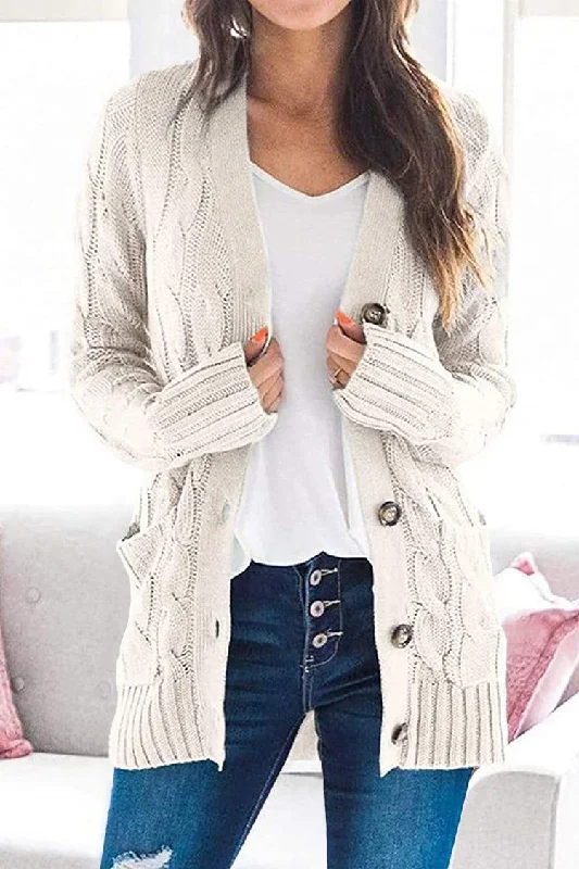 Angora Knit TopsKnitted Solid Color Button Down Chunky Outwear Cardigan