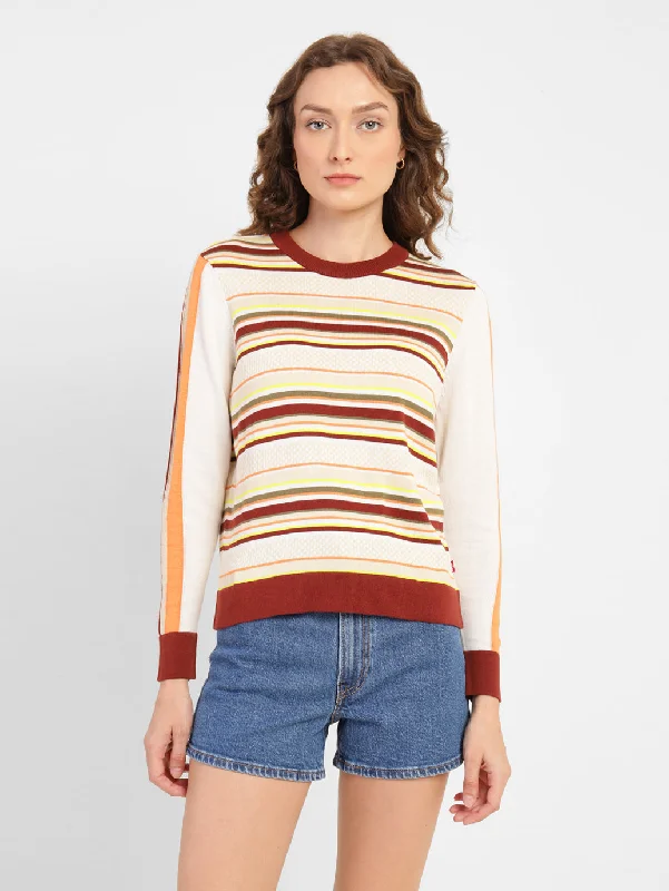 Embellished Knit TopsWomen's Striped Round Neck Sweater