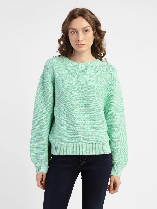 Alpaca Knit TopsWomen's Self Design Round Neck Sweater