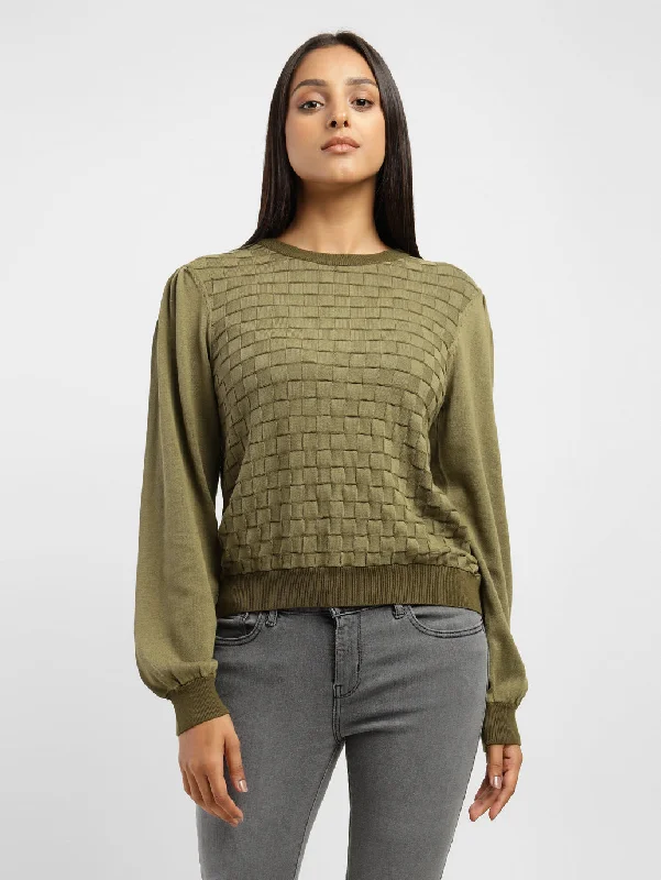 Linen Knit TopsWomen's Textured Round Neck Sweater