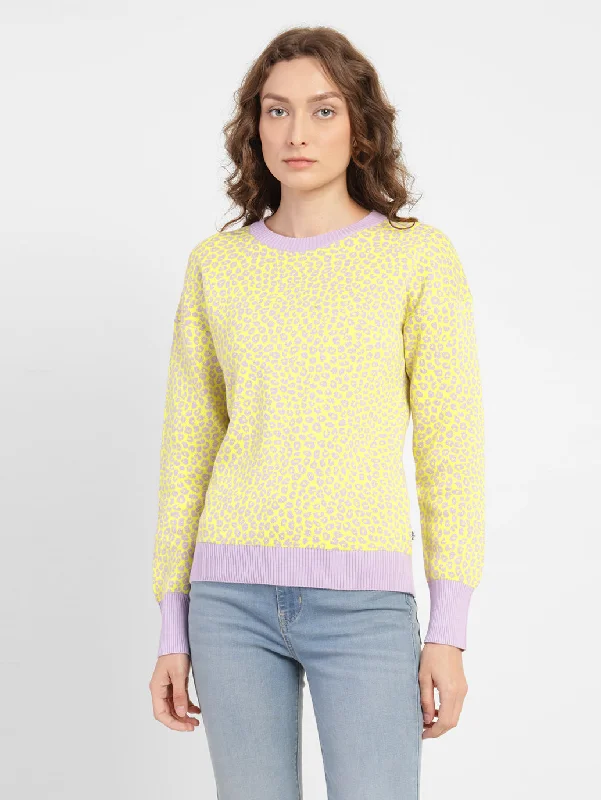 Asymmetrical Knit TopsWomen's Printed Crew Neck Sweater