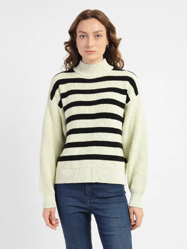 Streetwear Knit TopsWomen's Striped High Neck Sweater