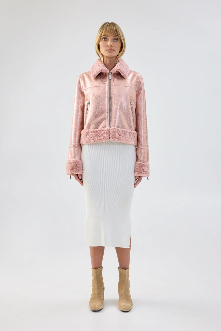 Plush Knit TopsMetallique Jacket | Metallic Pink