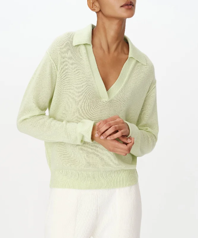 Alpaca Knit TopsCashmere Oversized Polo Sweater - Mint Tint