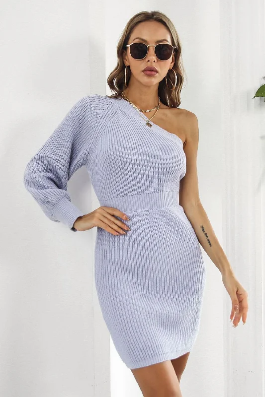 Outdoor Knit TopsOne Shoulder Raglan Sleeve Pencil Sweater Dress