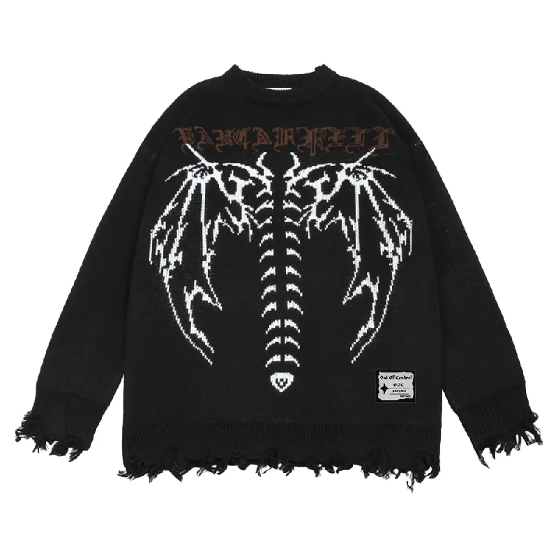 Fringed Knit TopsOOC' High Street Skeleton Embroidery Sweater