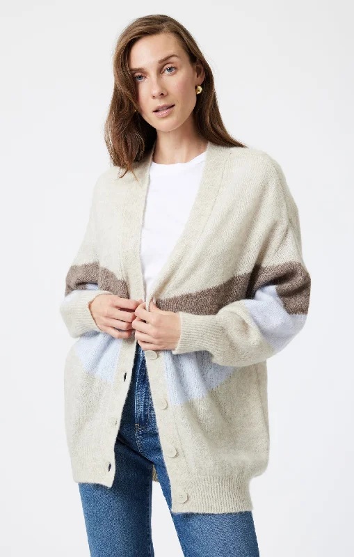 Velvet Knit TopsOVERSIZED CARDIGAN IN TAUPE GREY STRIPE