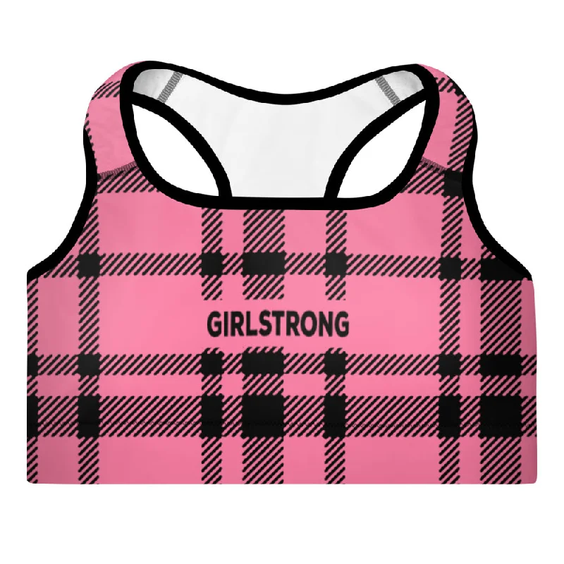 Waterproof teeELEVATED ESSENTIALS, THE PERFECT PADDED SPORTS BRA HOT PINK CHECKS