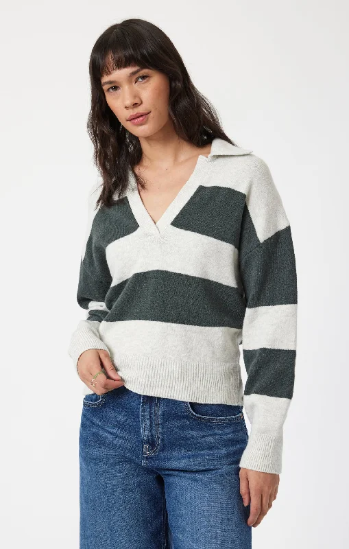 Punk Knit TopsPOLO PULLOVER SWEATER IN URBAN CHIC STRIPE