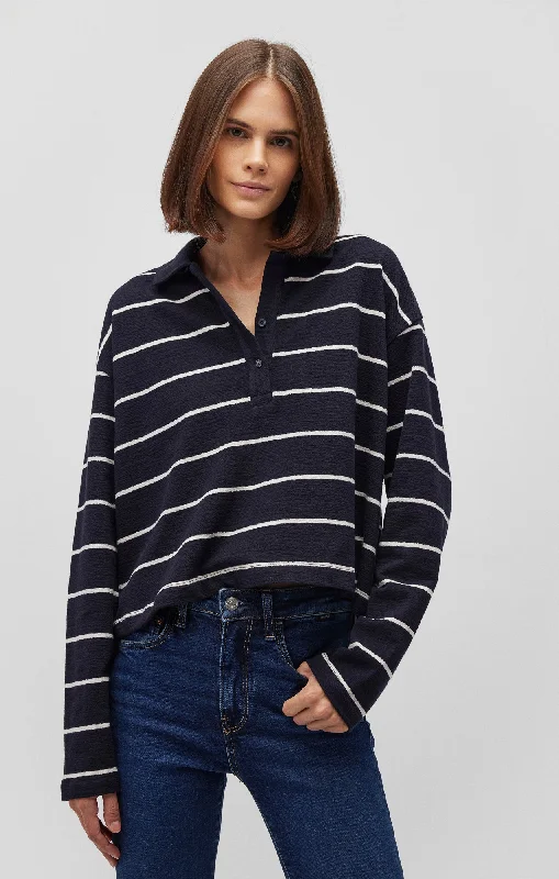 Fall Knit TopsPOLO SWEATER IN ANTIQUE WHITE STRIPE