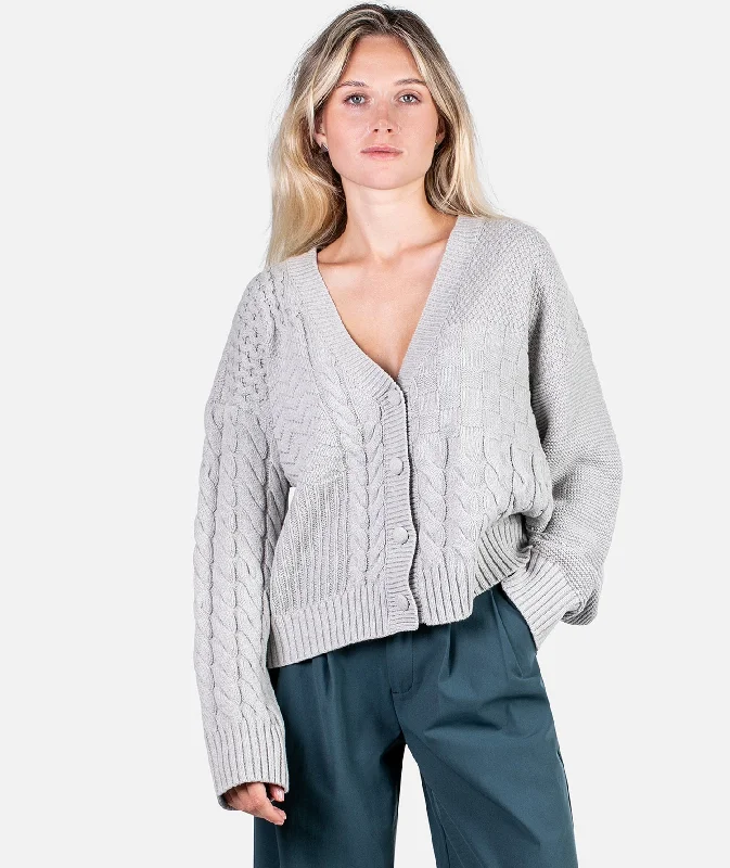 Linen Knit TopsQuincy Patchwork Cardigan - Grey