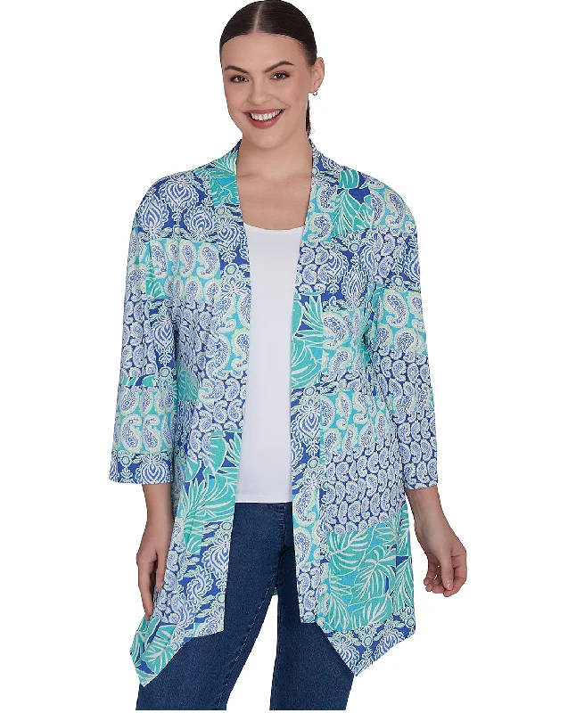 Layered Knit TopsRuby Road Petite Bali Blue Crinkle Knit Cardigan