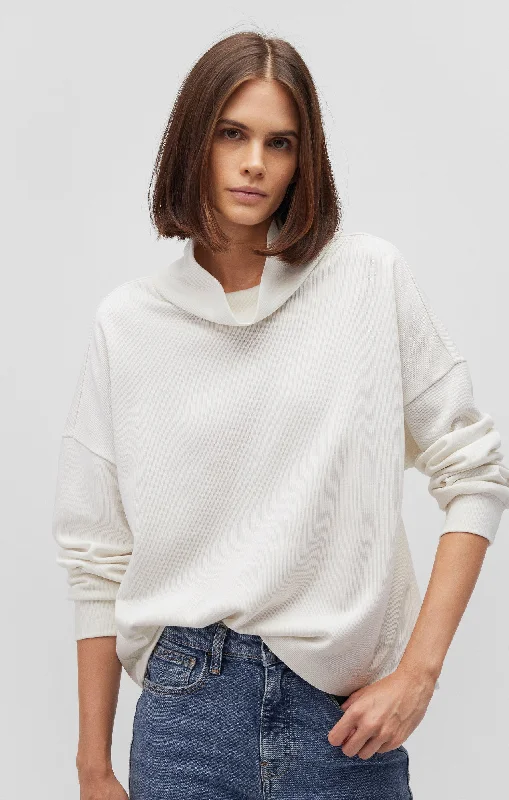 Painted Knit TopsSHAWL NECK SWEATER IN ANTIQUE WHITE