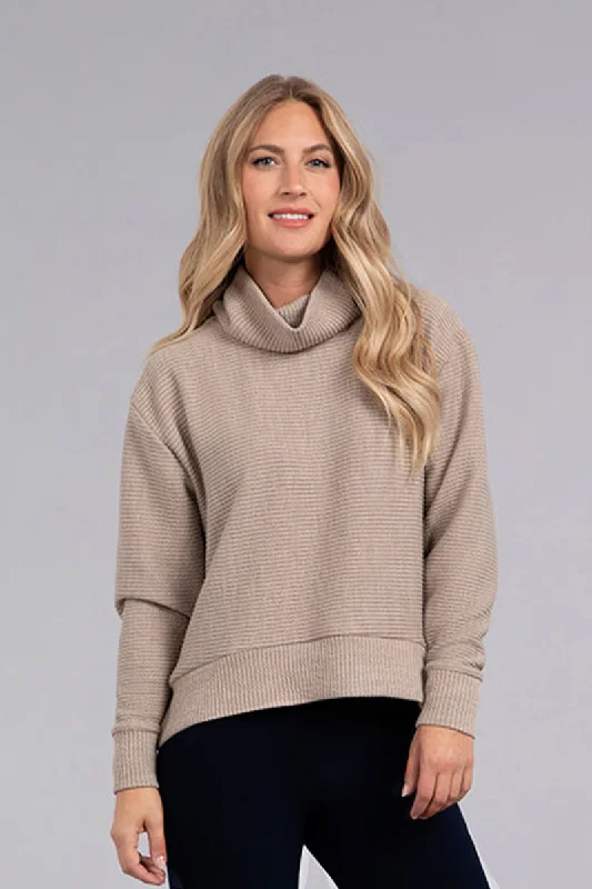 Skateboard Knit TopsTurtle Neck High Low Rib Sweater | Camel