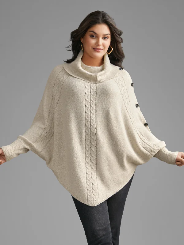 Performance Knit TopsTurtleneck Cable Knit Asymmetrical Hem Pullover