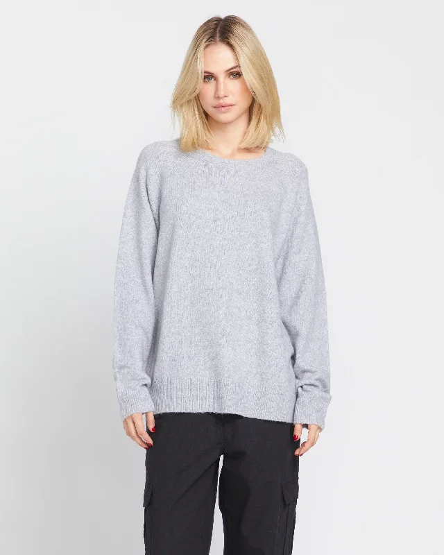 Leather-Paneled Knit TopsTwinkle Teas Sweater - Light Grey